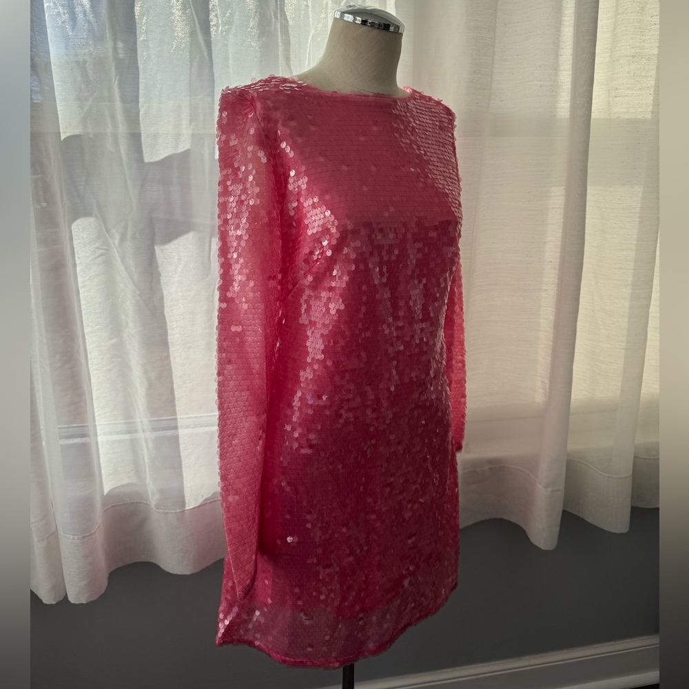 Anthropologie Sequin Drape-Back Mini Dress US4 pink - Picture 8 of 17